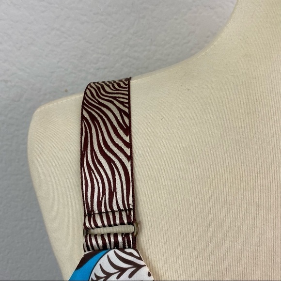 Trina Turk 100% Silk  Blue & Brown Print Dress Elastic Smocked Waist Size 8 - Picture 6 of 11